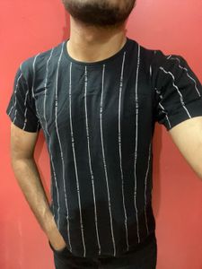 Locomotive Striped Black Tshirt For Men