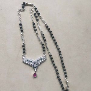 Pure Silver Beautiful Green &amp; Pink CZ Mangalsutra