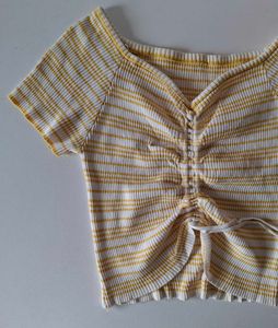 yellow &amp;white striped crop top