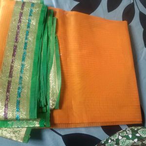 Orange Saree with Blouse.