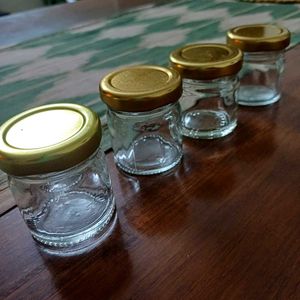 Set Of 4, 50 ml Kitchen Glass Jars With Gold Lid