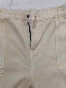 Beige Wide Leg Cargo Pants