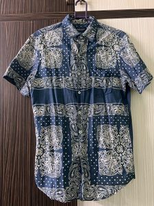 Zara Navy Blue Slim Fit Printed Casual Shirt