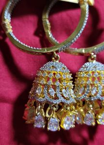 American Diamond Golden Jhumkas