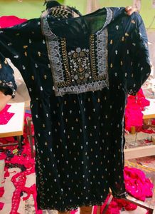 Black Printed Kurti with Side Slits