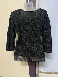 Pintrest Branded Glitter Black Knit Top