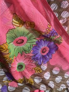 Pink Floral Polka Dot Saree