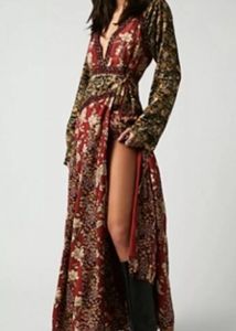 Free People Tilda Maxo Wrap Dress Deep V Neckline