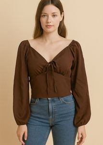 Brown Tie-Front Blouse