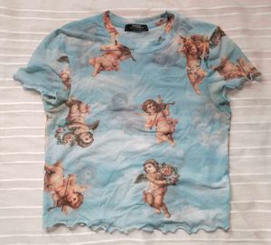 ⁠⑅⁠˖⁠♡Angel Print Mesh Top
