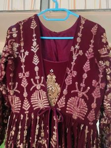 wine clr fully  sequence work gown