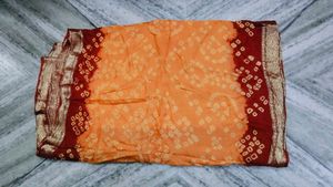 Elegant Orange Bandhani Saree