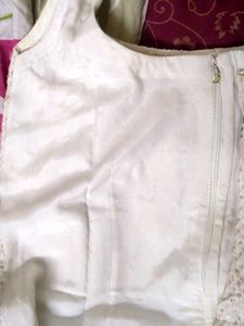 Off White Straight Kurta Set-Sequins And embroider