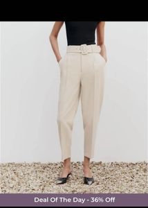 Beige belted trousers