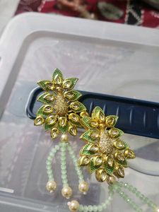 Green & Gold Kundan Earrings