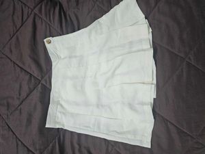 Solid Off-White Pleated Skirt