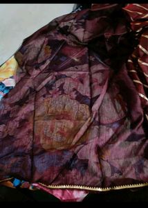 New  Maroon Striped saree with attached blouse pie