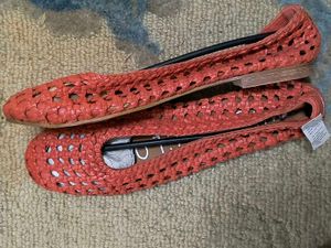 Woven Orange Flats, Imported Pure Leather