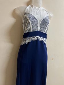 Korean Long Navy Blue Designer Gown