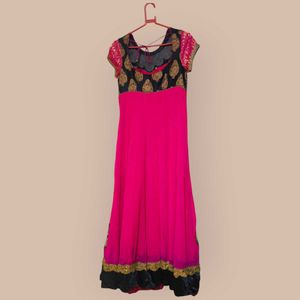 Pink &amp; Black Embellished Anarkali