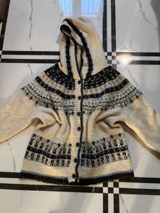 Patterned Hooded Cardigan