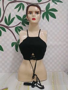(1300)Black Halter Crop Top