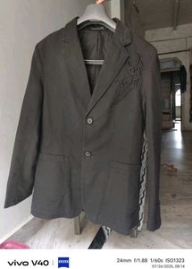 Embroidered Detail Dark Black Blazer