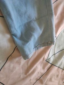 Light Blue High-Waisted Denim Paper Bag Pants