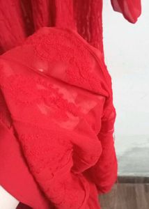 Red Chikankari Georgette Anarkali Kurta With Inner