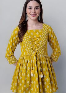 Mustard Floral Print Kurta