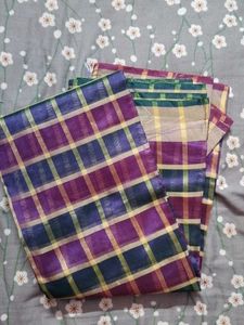 NEW Checked Purple Saree cotton silk