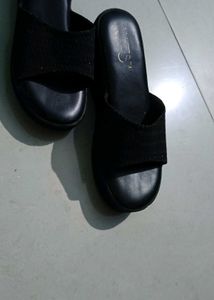 Black Wedge Slide Sandals
