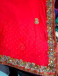 Red Zari And Handwork Saree