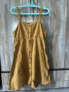 Mustard Button-knee Length Dress