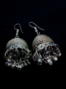 Silver Tone Jhumka Earrings