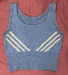 Blue Ribbed Crop Tank