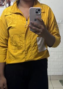 Mustard Jacket &amp; Purple Ribbed Sweater Set