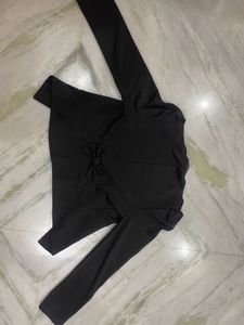 Black Puff Sleeved Party Wear Blazer With Bow