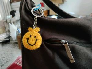 Yellow Crochet Smiley Keychain 😊
