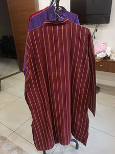 Fab India Regular Fit Long Kurta Maroon Colour