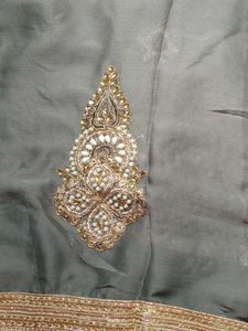 Elegant Olive Green &amp; Gold Embellished Saree