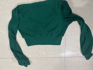 Green Wrap crop blouson Top