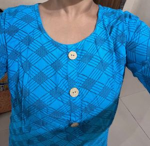 Blue Checkered Kurti with Buttons