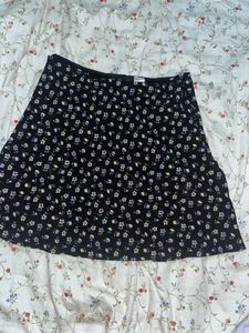 Floral And Black Denim Skirt