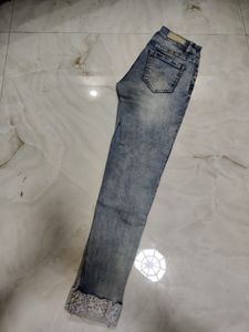 Embroided Blue Denim Pants