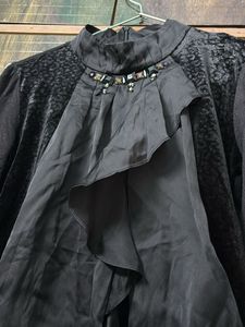 Ruffled Embellished black velvet satin winter top