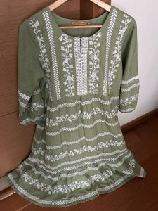 Saffron Threads Embroidered Olive Green Tunic