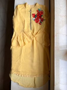 Yellow Embroidered Kurti With Bell Sleeves