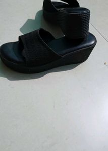 Black Wedge Slide Sandals
