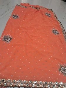 Orange Embellished Saree